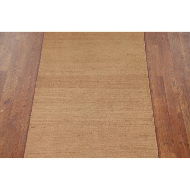 Light Brown Gabbeh Modern Runner Rug Oriental Hand-Knotted Wool Carpet - 2'7"x 9'10"