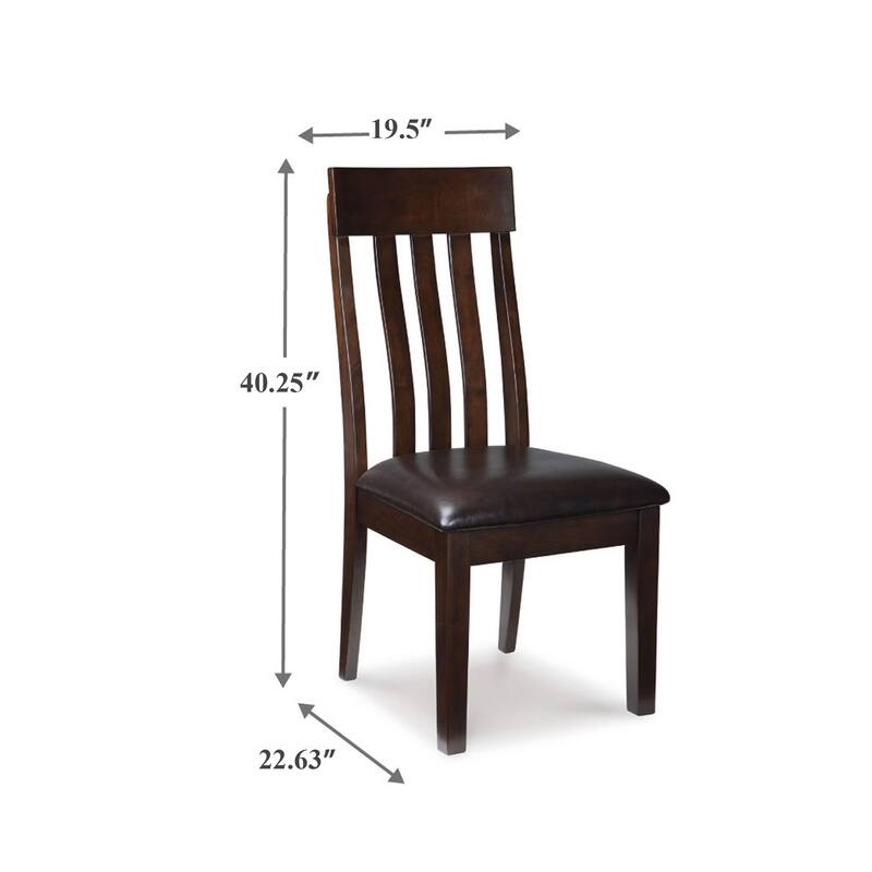 Raly Dining Side Chair Set of 2, Brown Faux Leather Seat, Slated Back