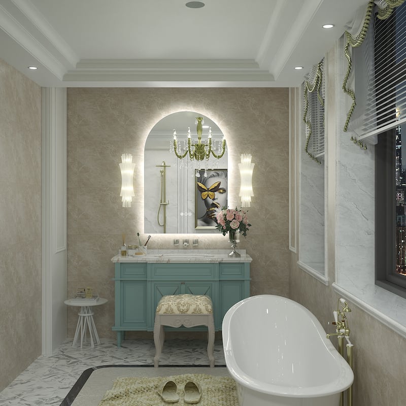 UL Certified Arched LED Anti-fog Tempered Glass Wall Bathroom Vanity Mirror
