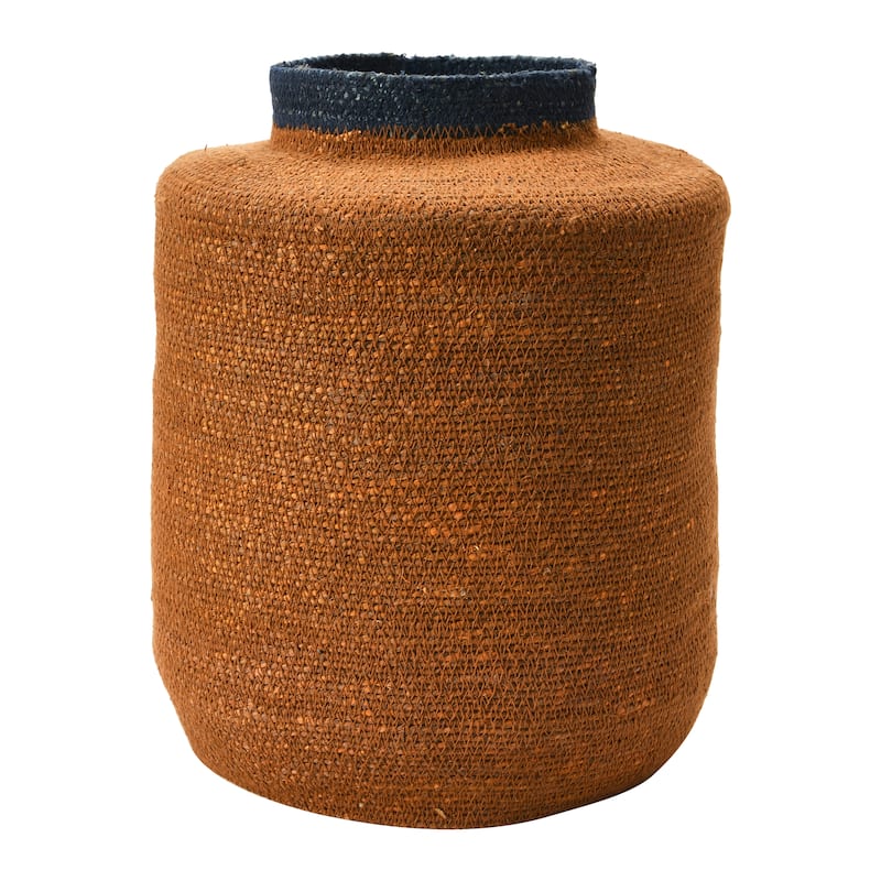 Hand-Woven Seagrass Basket, Orange & Navy