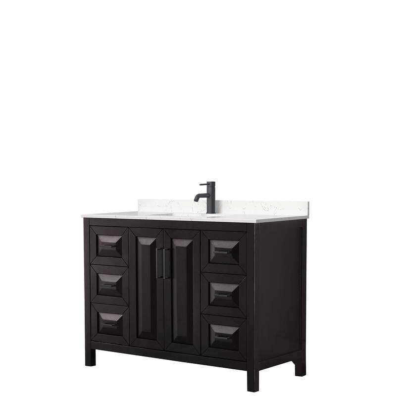 Daria 48 Inch Single Vanity, Cultured Marble Top - Dk Espresso, Black Trim, Carrara Cult. Marble Top