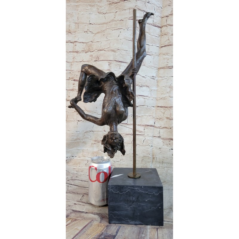 Girl Dancing On A Pole Acrobatic Figure Bronze Sculpture Statue On Marble Base