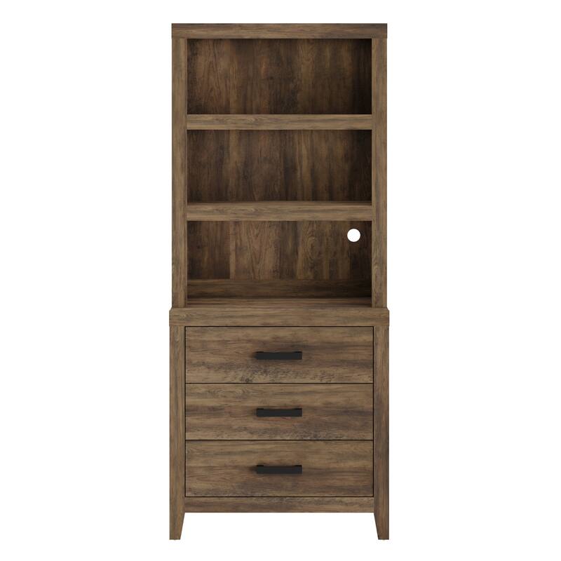 3-Tier Bookshelf with 3 Large Drawers, 74" Tall Farmhouse Bookcase with Wide Metal Handles, for Living Room, Office, Library