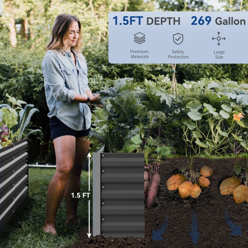 Moasis Outdoor Metal Raised Garden Bed with Gloves