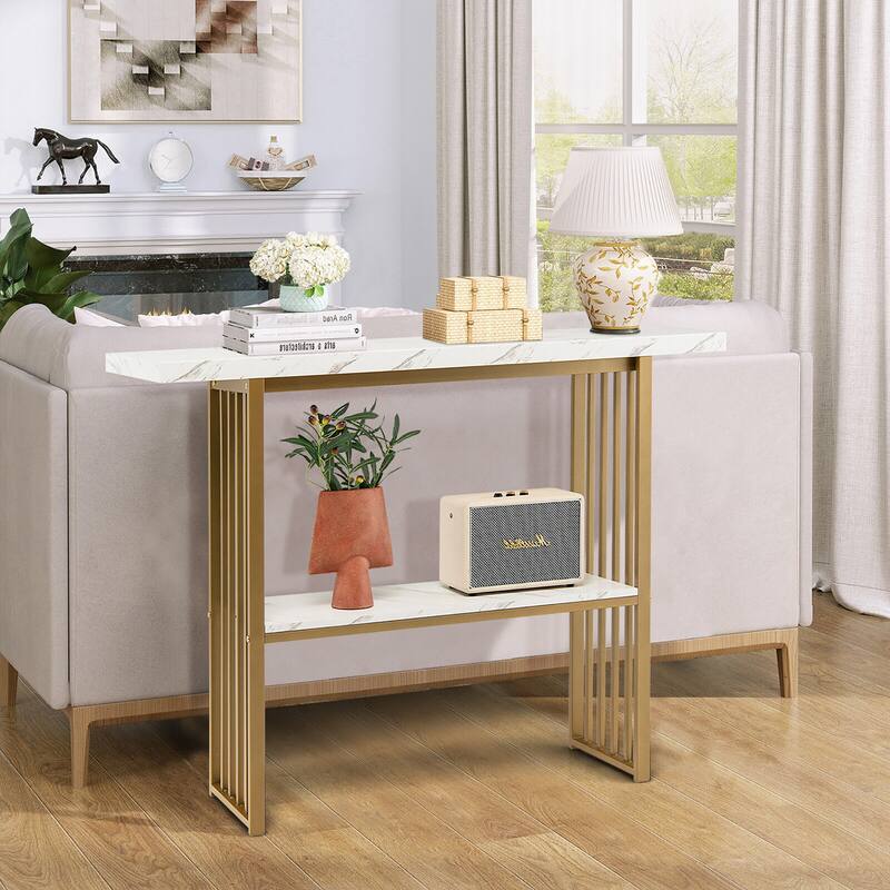 Gymax 48'' 2-Tier Entryway Hallway Console Table Couch Side Table for