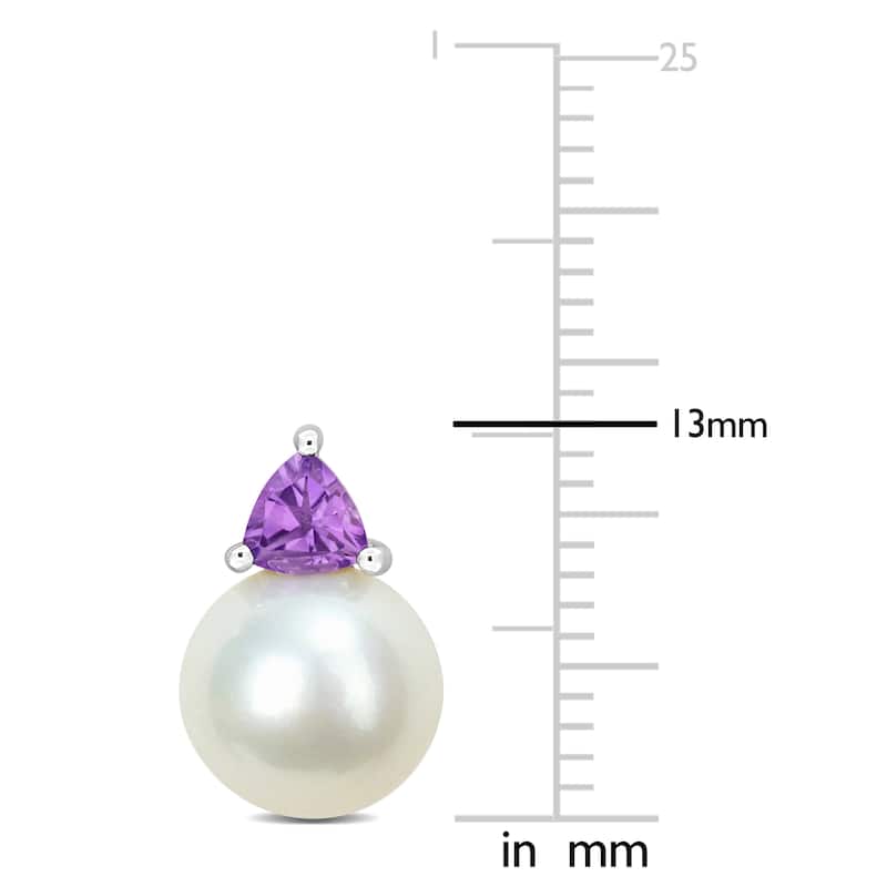 Miadora 8-8.5mm Cultured Freshwater Pearl and 3/8ct TGW Amethyst Stud Earrings in 10k White Gold - 13 mm x 8.5 mm x 8.5 mm