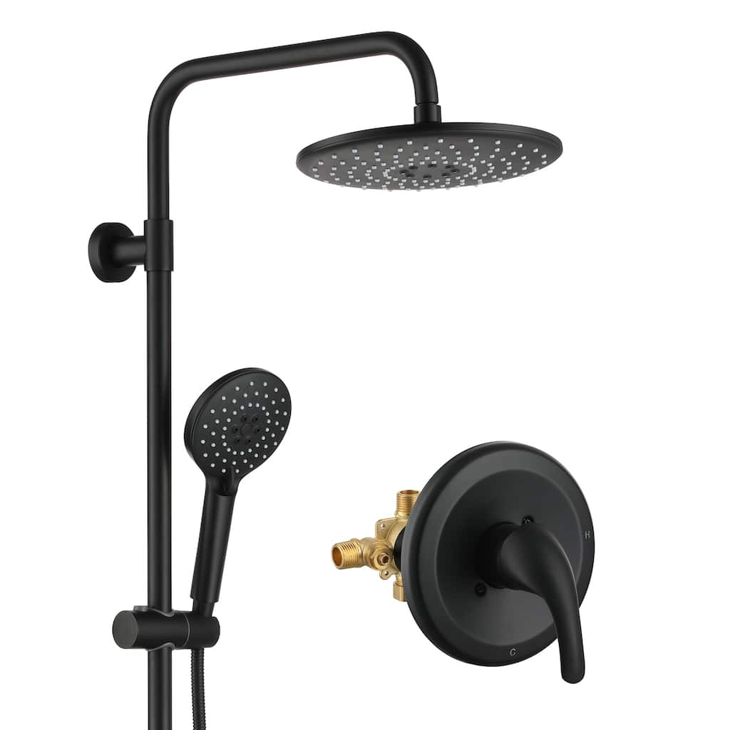 3-Spray Patterns 9-In Wall Mounted Shower System with Sliding Bar (Matte Black)