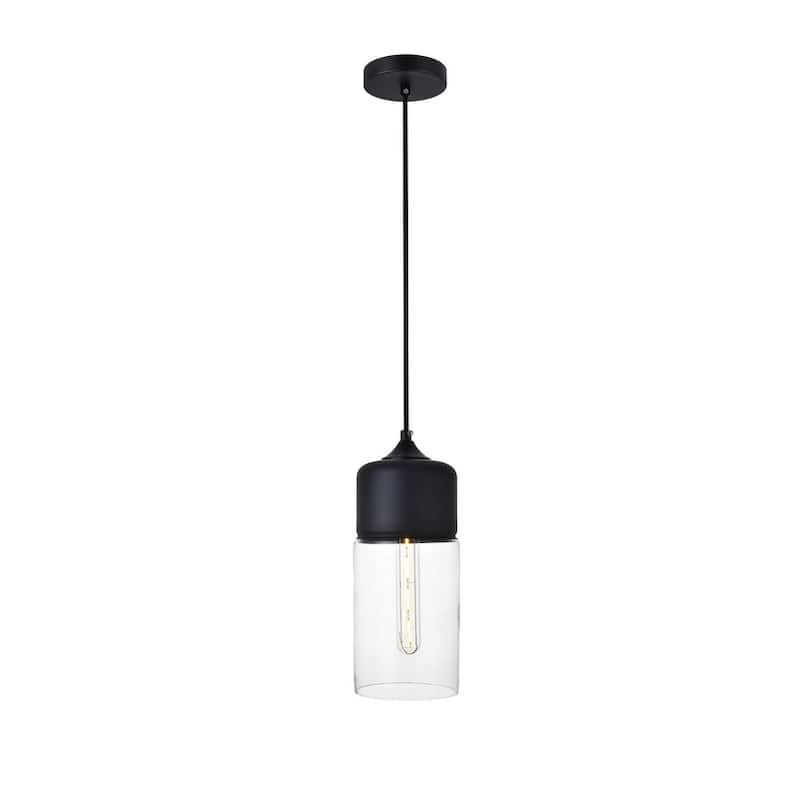 1-Light Pendant with 5 inch Clear Glass - Black