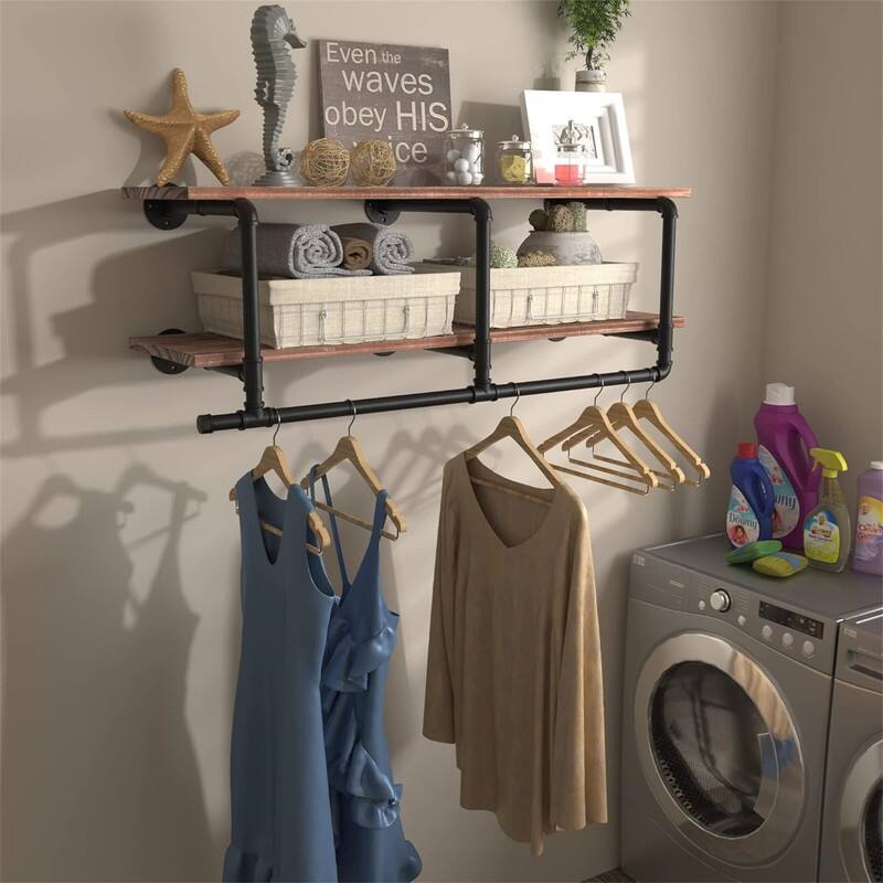 60In Industrial Pipe Clothing Rack with Top Shelf