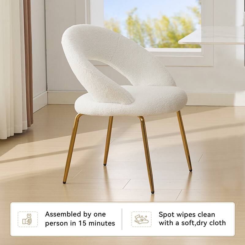 Set of 1 Dining Chairs With Curved Backrest and Golden Metal Legs