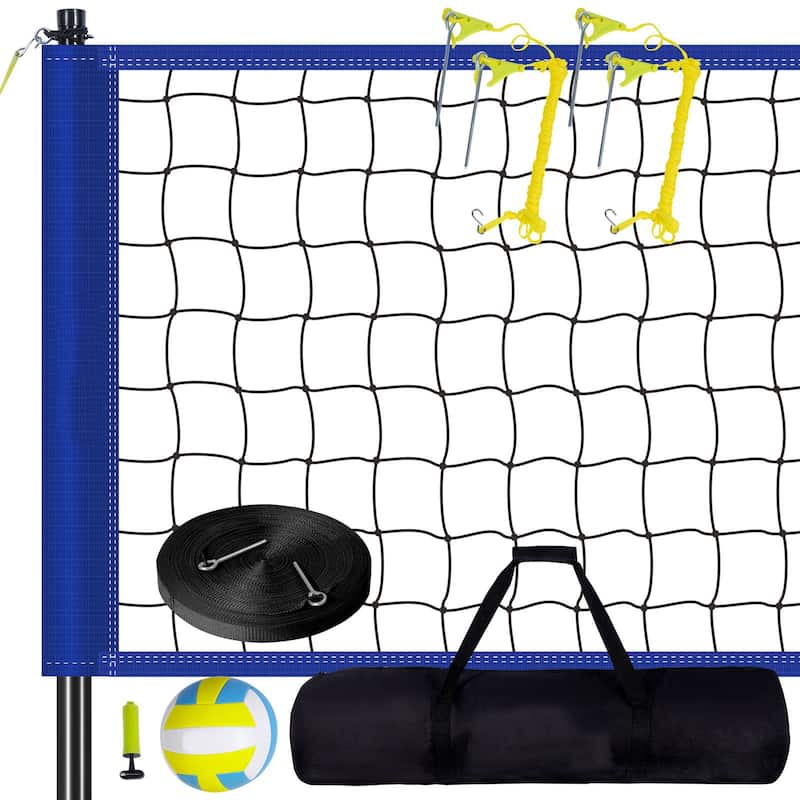 Blue Steel and PE Adjustable Volleyball Net Set,Portable and Weatherproof