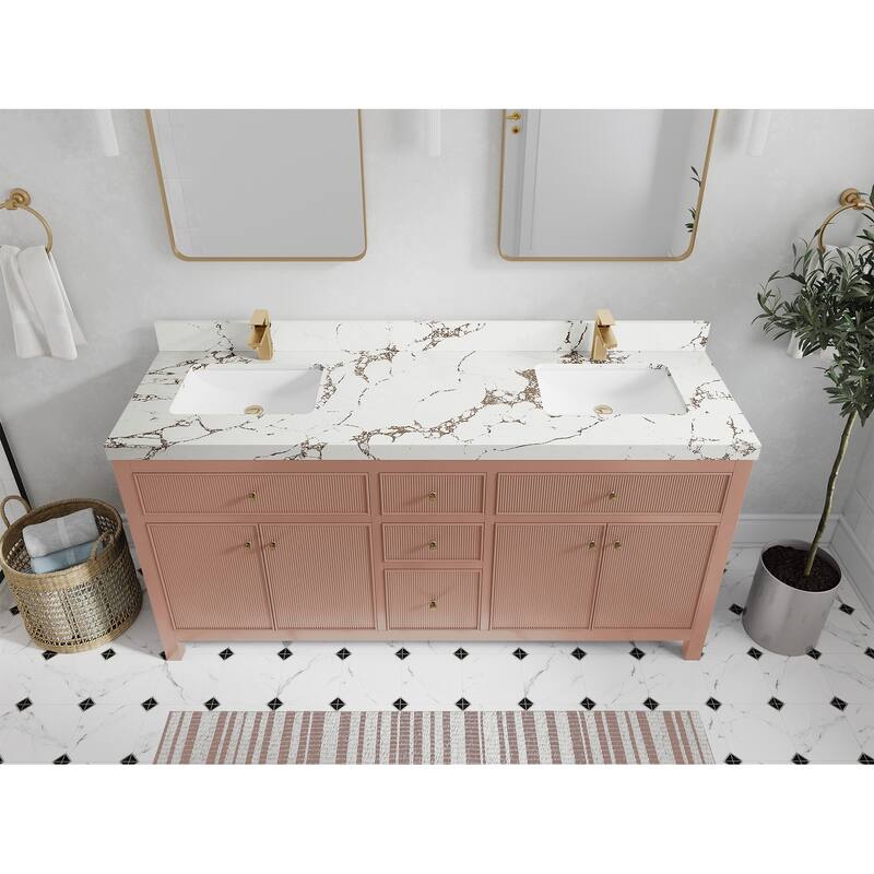 Willow Collections 72 in W x 22 in D Sonoma Free Standing Reeded Double Sink Bathroom Vanity with Countertop