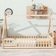 preview thumbnail 3 of 6, Twin Pine Wood Tent-Shaped Floor Bed w/Guardrails Slats Door,Natural