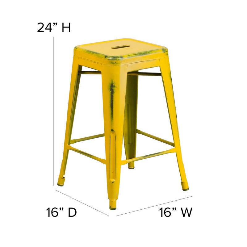 24" High Backless Distressed Metal Indoor-Outdoor Counter Height Stool