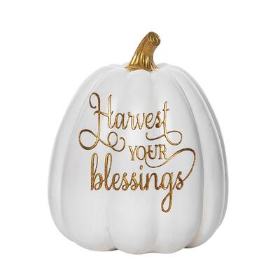 Transpac Resin 8.25 in. White Harvest Manifesting Pumpkin