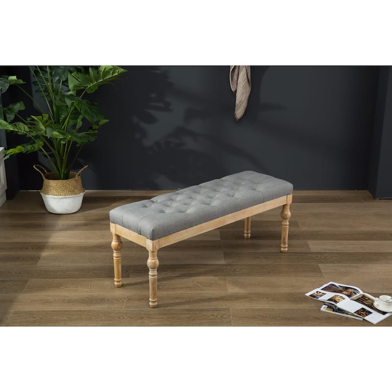 Habit Solid Wood Button Tufted Dining Bench, Grey