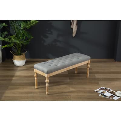Habit Solid Wood Button Tufted Dining Bench, Grey