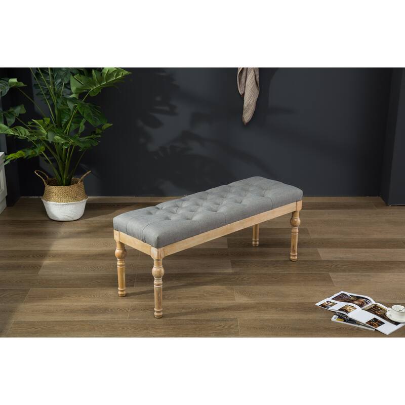 Solid Wood Button Tufted Dining Bench