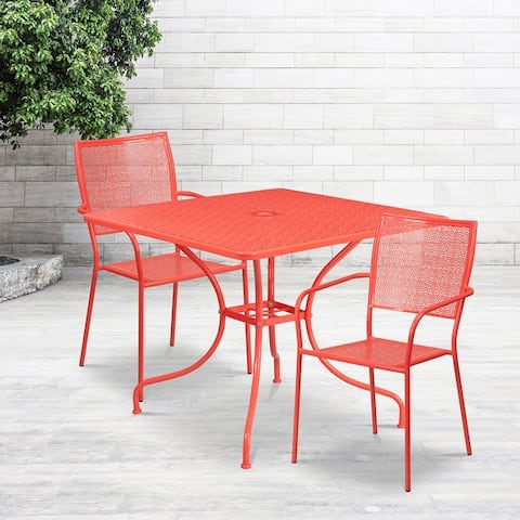 35.5'' Square Indoor-Outdoor Steel Patio Table Set with 2 Square Back Chairs