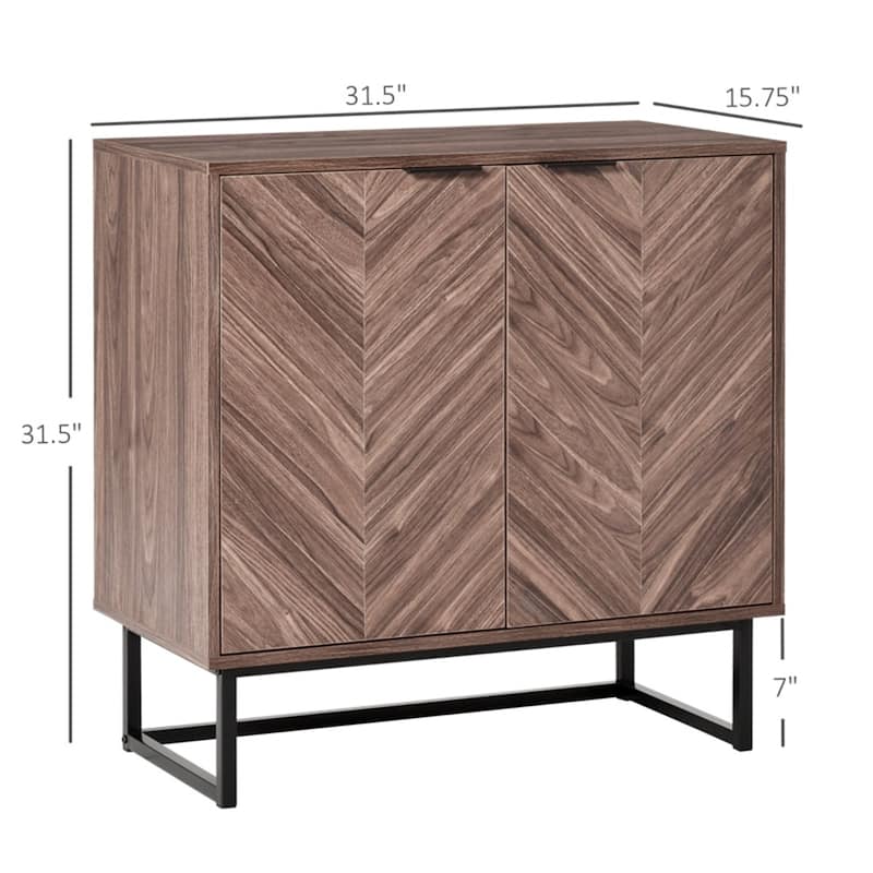 Walnut Vintage Style Storage Cabinet with Adjustable Shelf Two Door Wooden MDF Steel Base for Living Room