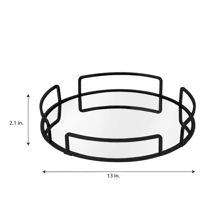 Home Details Modern Round Design Mirror Vanity Tray in Matte Black - Mattblack - 13" x 13" x 2.1"