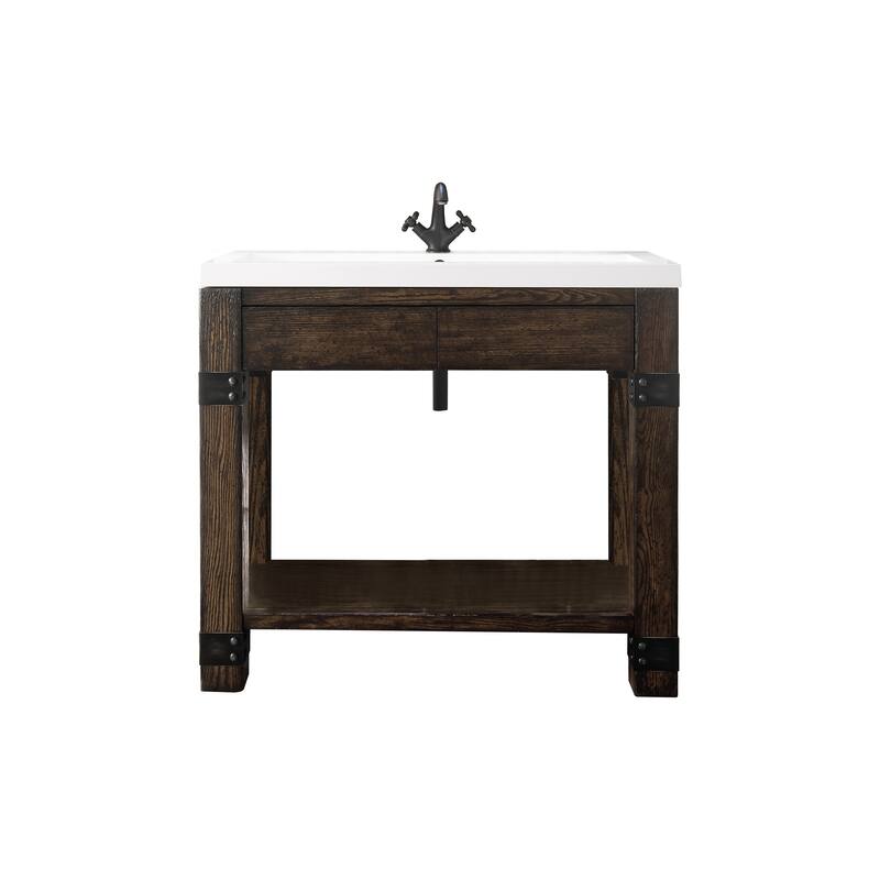 Brooklyn 39.5" Wooden Sink Console w/ White Glossy Composite Countertop