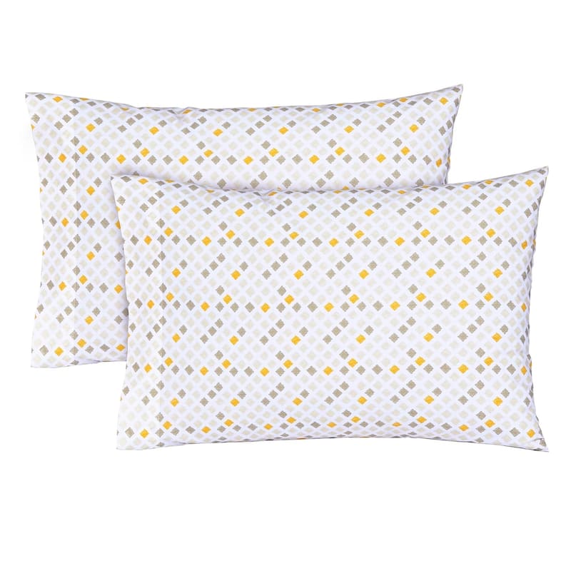 300 Thread Count Cotton Percale Pillowcases with Envelope Closure - Standard/Queen Pillowcase - Yellow Diamond