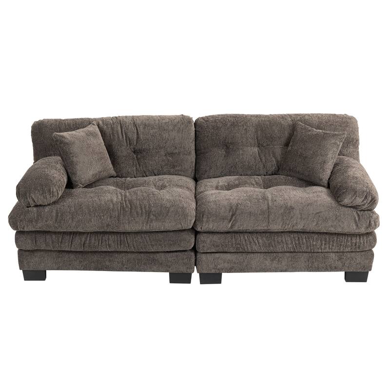 Two-seat Modular Sleeper Sofa, Gray Chenille, for Living Room