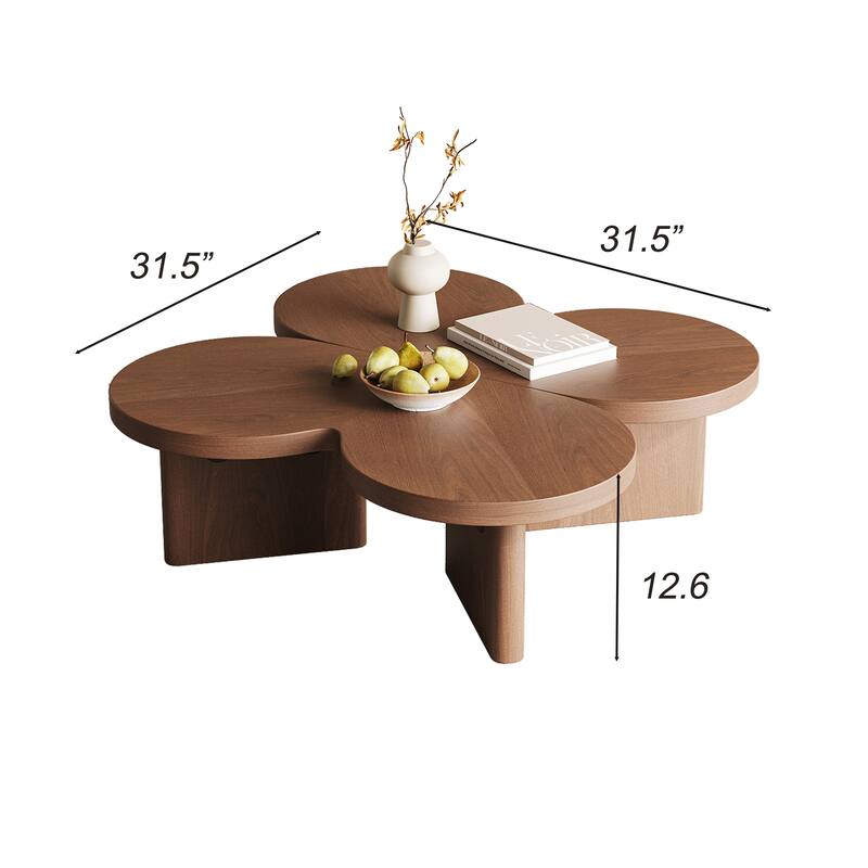 Modern Wood Coffee table, Mid Century Wood Side Table for Living Room, 2 Pieces