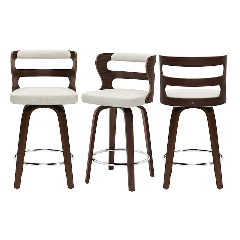 LUE BONA 26"H Modern Walnut Swivel Counter Height Stools, Bar Stools with Backs Set of 3 - 26" H