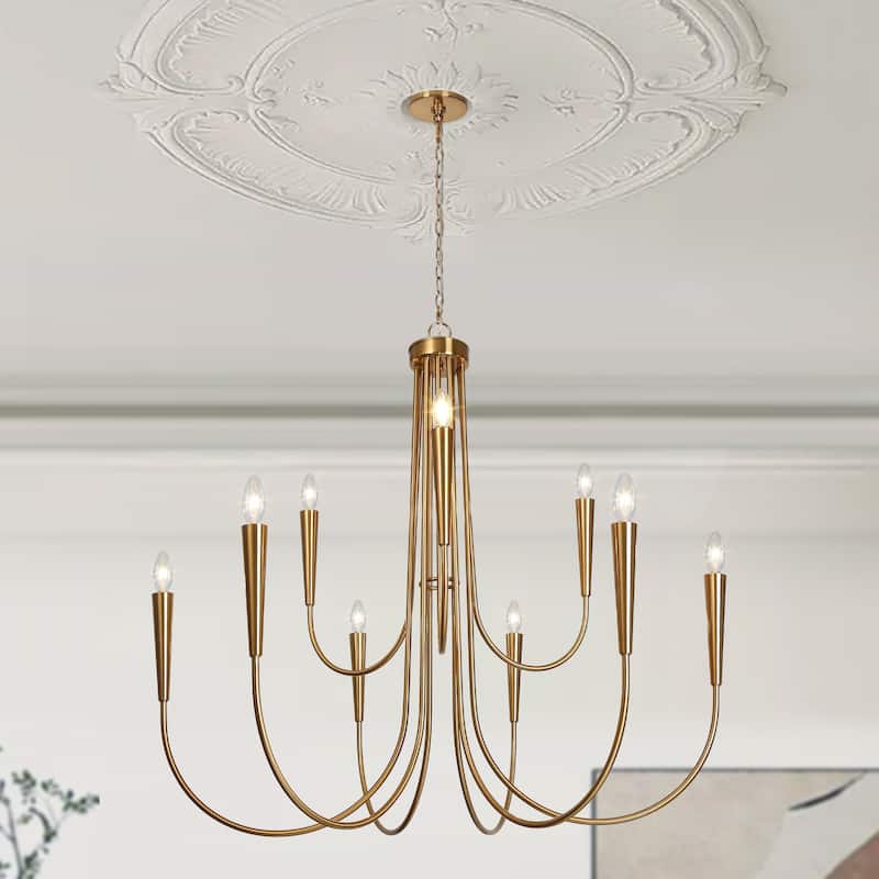 Modern Gold 9-Light Classic Candle Chandelier for Dining Living Room - Deep Gold - W41.2"*H40.1"
