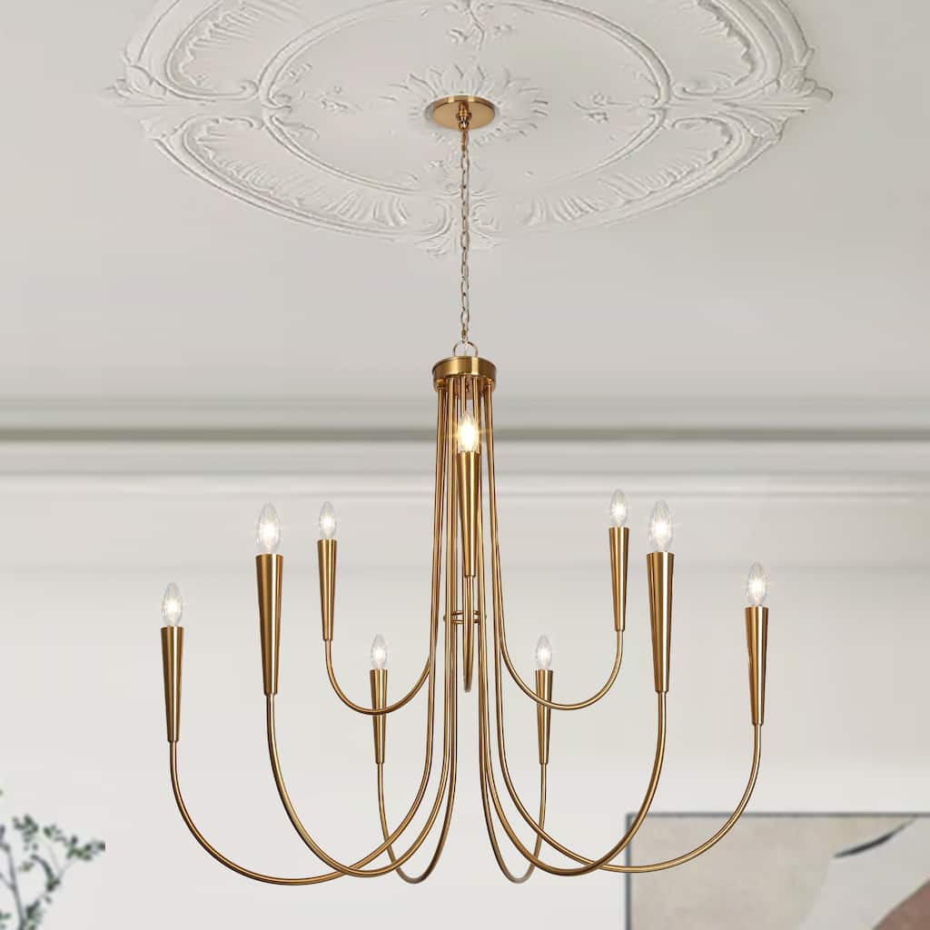 Modern Gold 9-Light Large Classic Candle Chandelier for Dining Living Room Hallway - Deep Gold - W41.2"*H40.1"