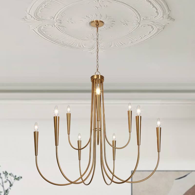 Modern Gold 9-Light Large Classic Candle Chandelier for Dining Living Room Hallway - Deep Gold - W41.2"*H40.1"
