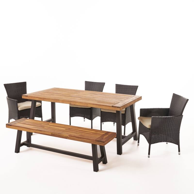 Linden Outdoor 6 Piece Rustic Iron and Acacia Wood Dining Set by Christopher Knight Home