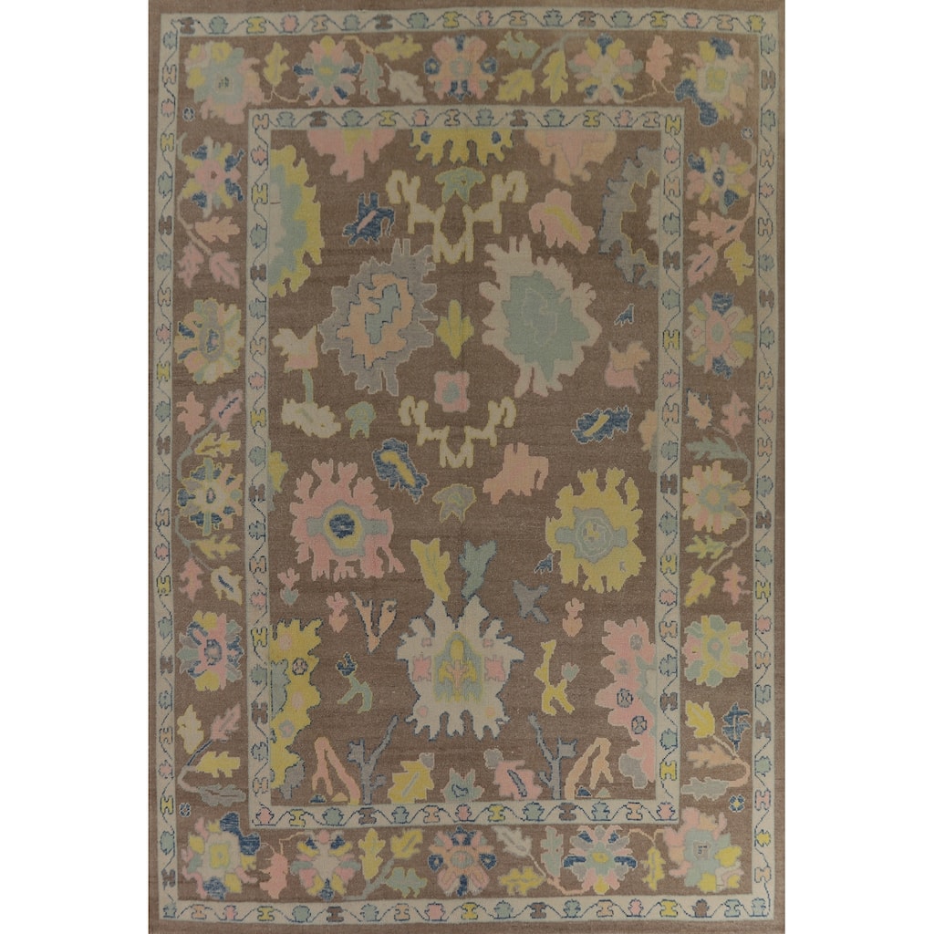 Hand Knotted Oriental 100% Wool Carpet Transitional All-Over Brown Oushak Area Rug - 13' 6'' X 10' 5''