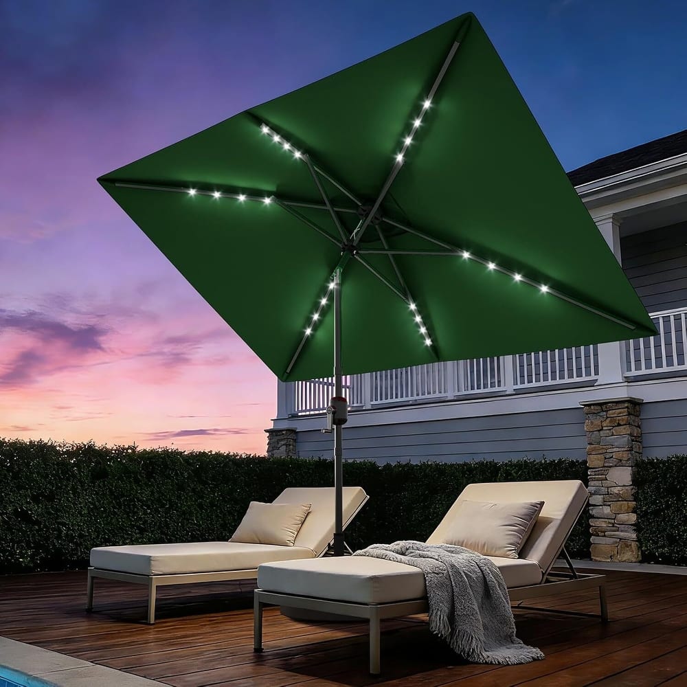 10' x 6.5' Solar Patio Umbrella with Crank and Push Button Tilt for Garden, Deck, Lawn, Pool with Lights (No Base)