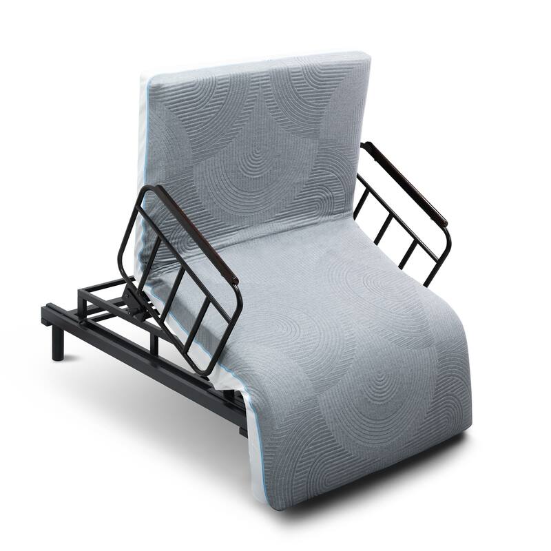 Electric Adjustable Bed with Memory Foam Mattress, Safety Rails, and Detachable Tray for Seniors and Recovery