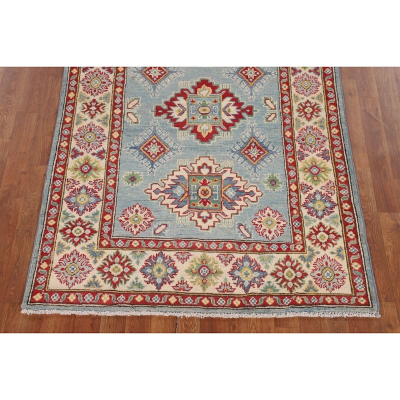 Light Blue Kazak Accent Rug Handmade Wool Carpet - 3'11" x 6'0"