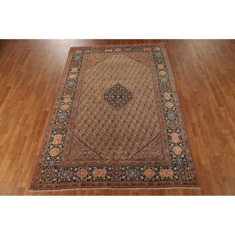 Hand Knotted Oriental 100% Wool Carpet Traditional Medallion Beige & Ivories Sarouk Area Rug - 8' 5'' X 5' 4''