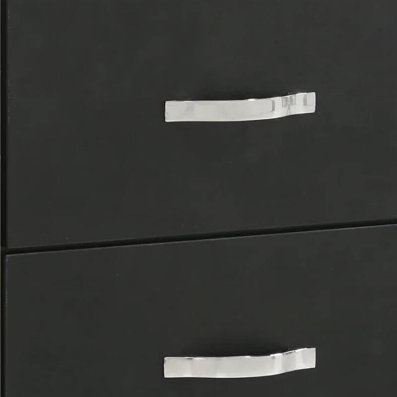 Geny Nightstand, 2 Drawers, Silver Trim and Metal Handles, Black Wood