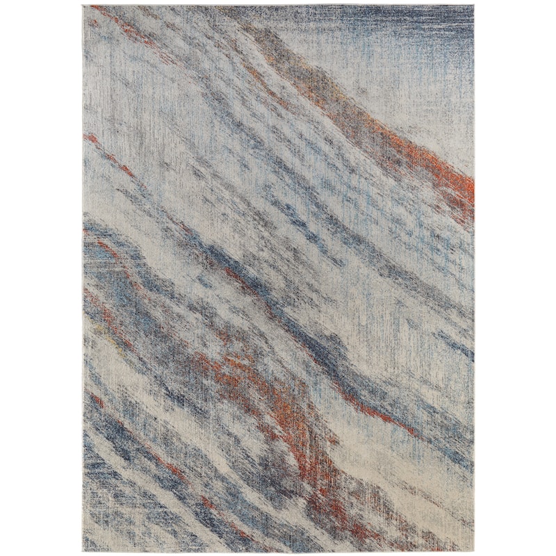 Adelmo Power Loomed Contemporary Area Rug - 9' x 12' - Blue/Orange/Ivory