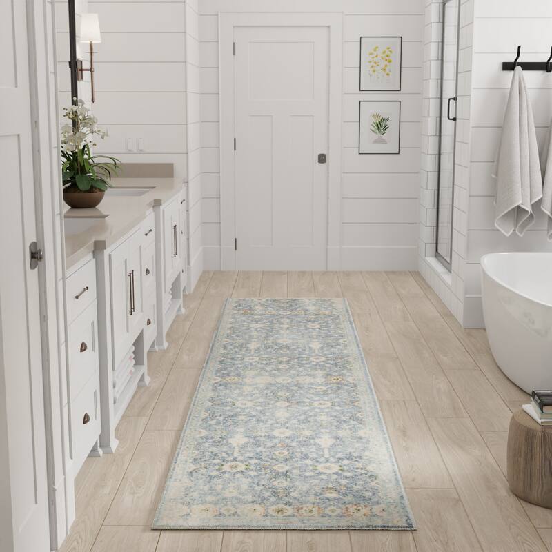 Nourison Astra Machine Washable Indoor only Persian Area Rug - 2' 2" x 8' - Teal/Beige - Runner