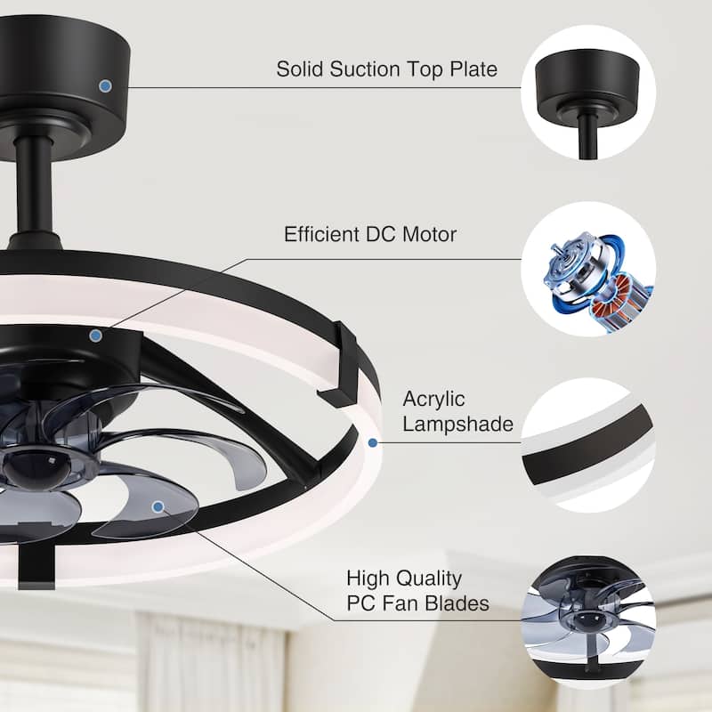 20"/23" Low Profile Dimmable Smart Ceiling Fan with Lights and Remote(6/7 ABS Blades)