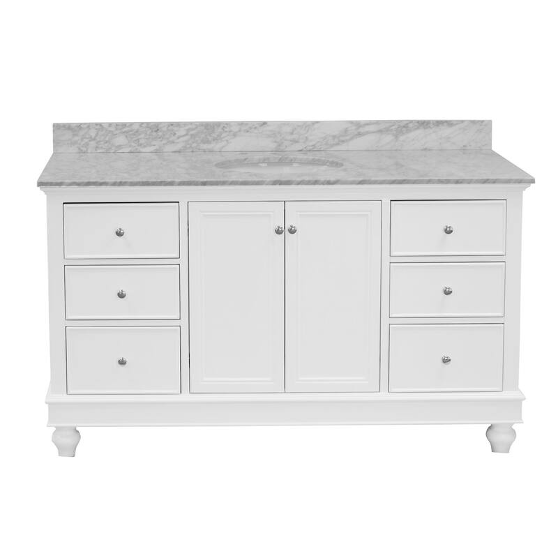 KitchenBathCollection Bella 60" Single Bathroom Vanity with Carrara Marble Top