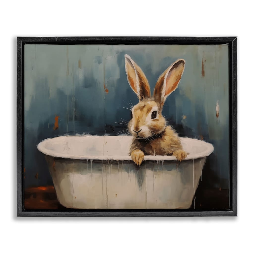 Stupell Baby Bunny in Tub Framed Floater Canvas Wall Art Design By Arlington Prints
