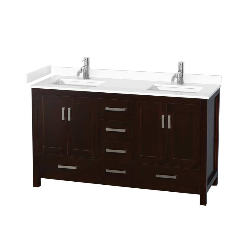 Wyndham Collection Sheffield 60" Double Bathroom Vanity, Carrara - Espresso / White Cultured Marble Top / Brushed