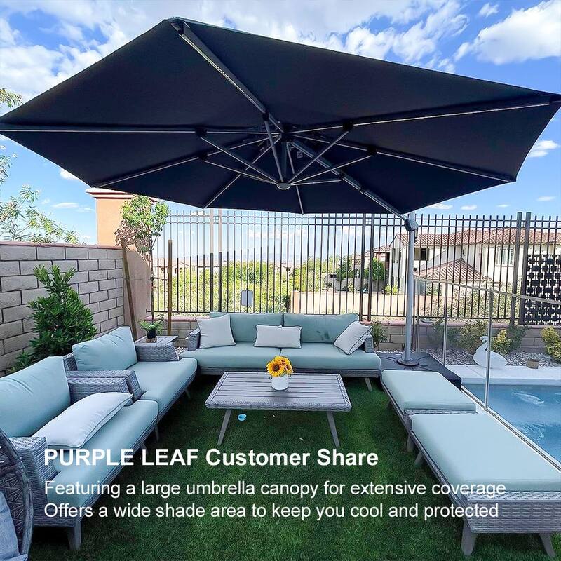 PURPLE LEAF Double Top 10/11/12ft Round Outdoor Patio Cantilever Umbrellas with Lights