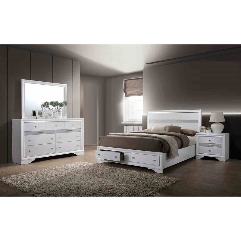 Contemporary White Finish 4 pc Bedroom Set with Footboard Drawers
