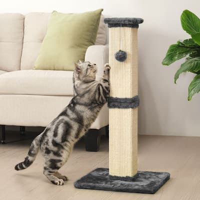 32" Tall Cat Scratching Post with Hanging Ball Toy, Sisal Scratch Post for Large Cats & Kittens