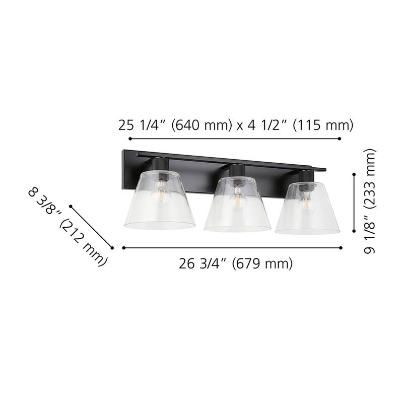 EGLO Copley - 3-Light Bath Vanity Light - Matte Black Finish - Clear Glass Shade